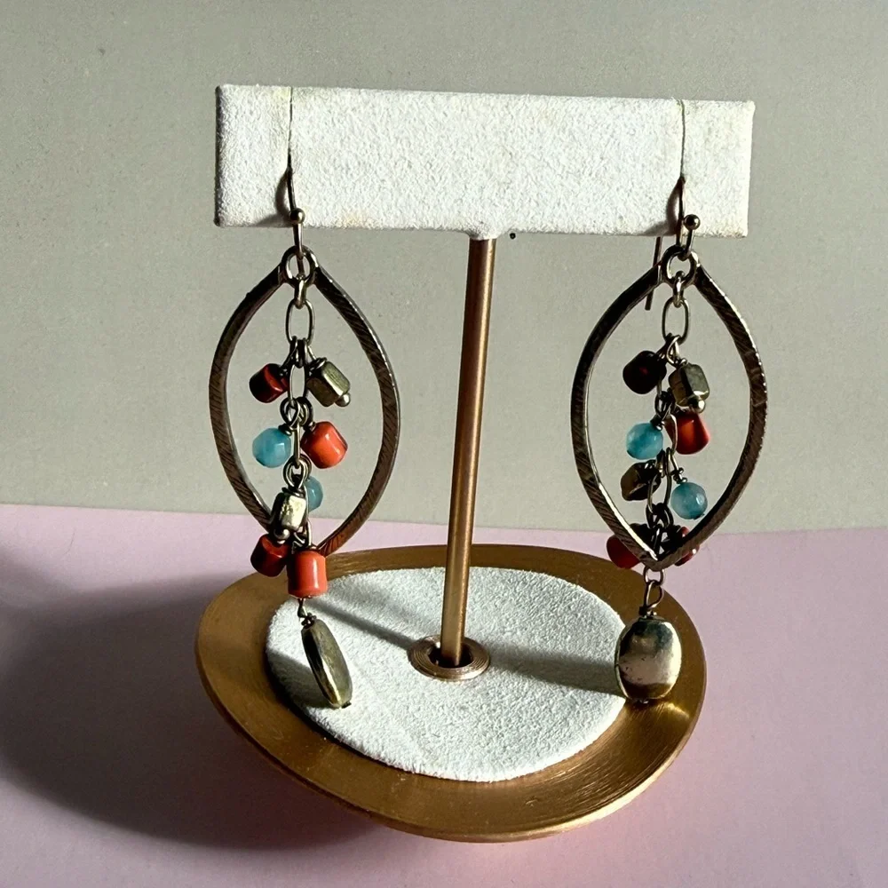 Lucky Brand Boho Charm Drop Earrings Beaded, Elegant  Coral Dangle Earrings